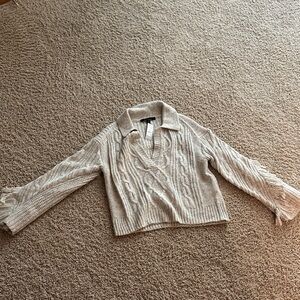 White House Black Market V-Neck Sweater in Cream